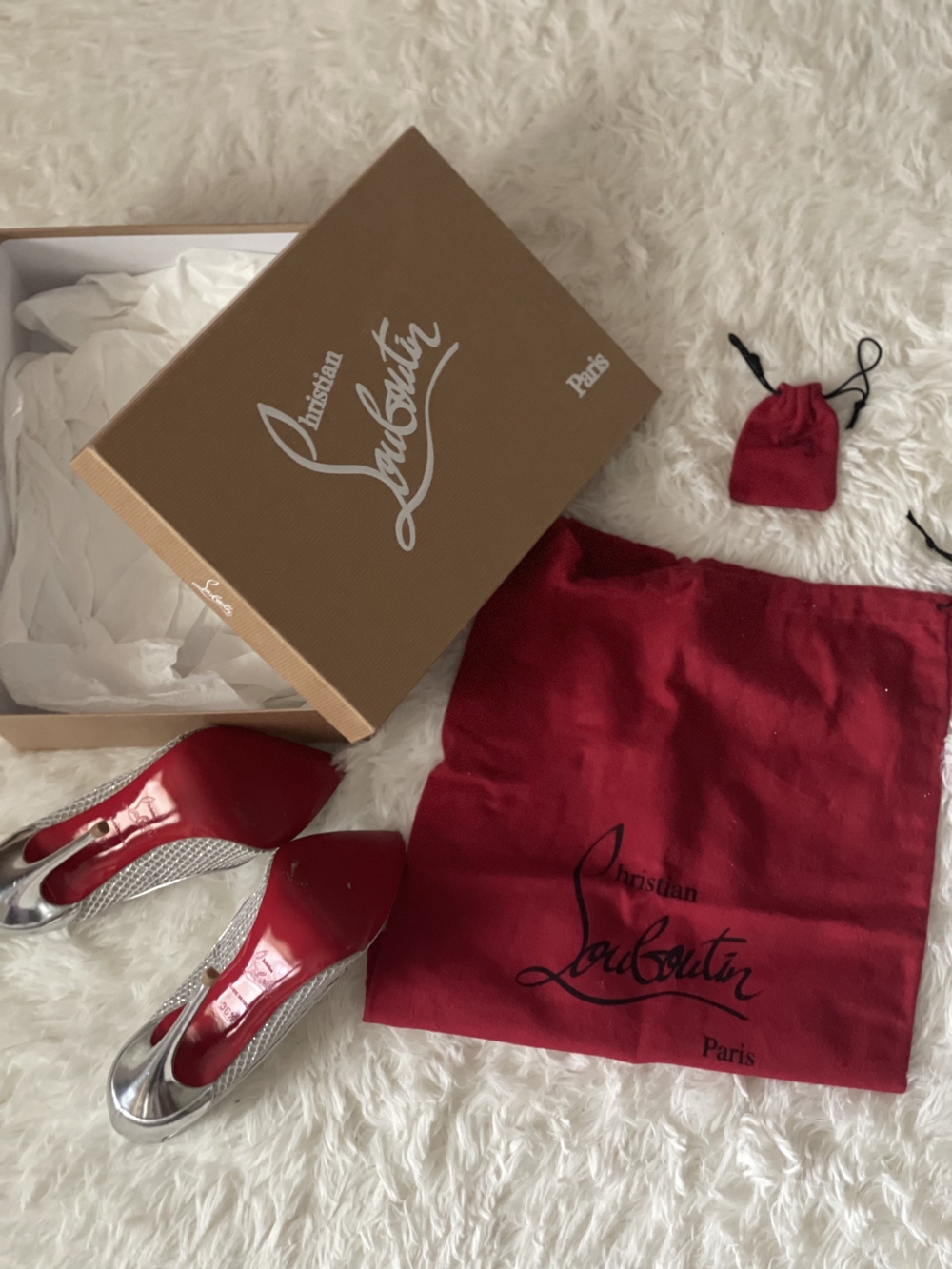 Christian Louboutin Silver & Red Patent Pumps